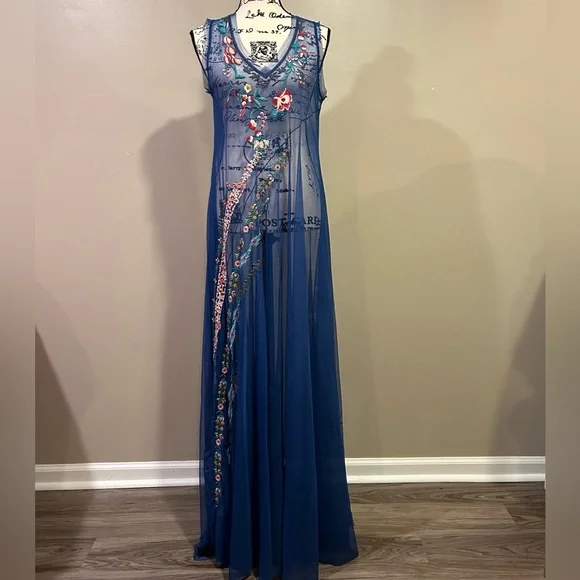 Johnny Was Johnny Was Mazzy Bias Slip Dress Blue Dream - Picture 8 of 16